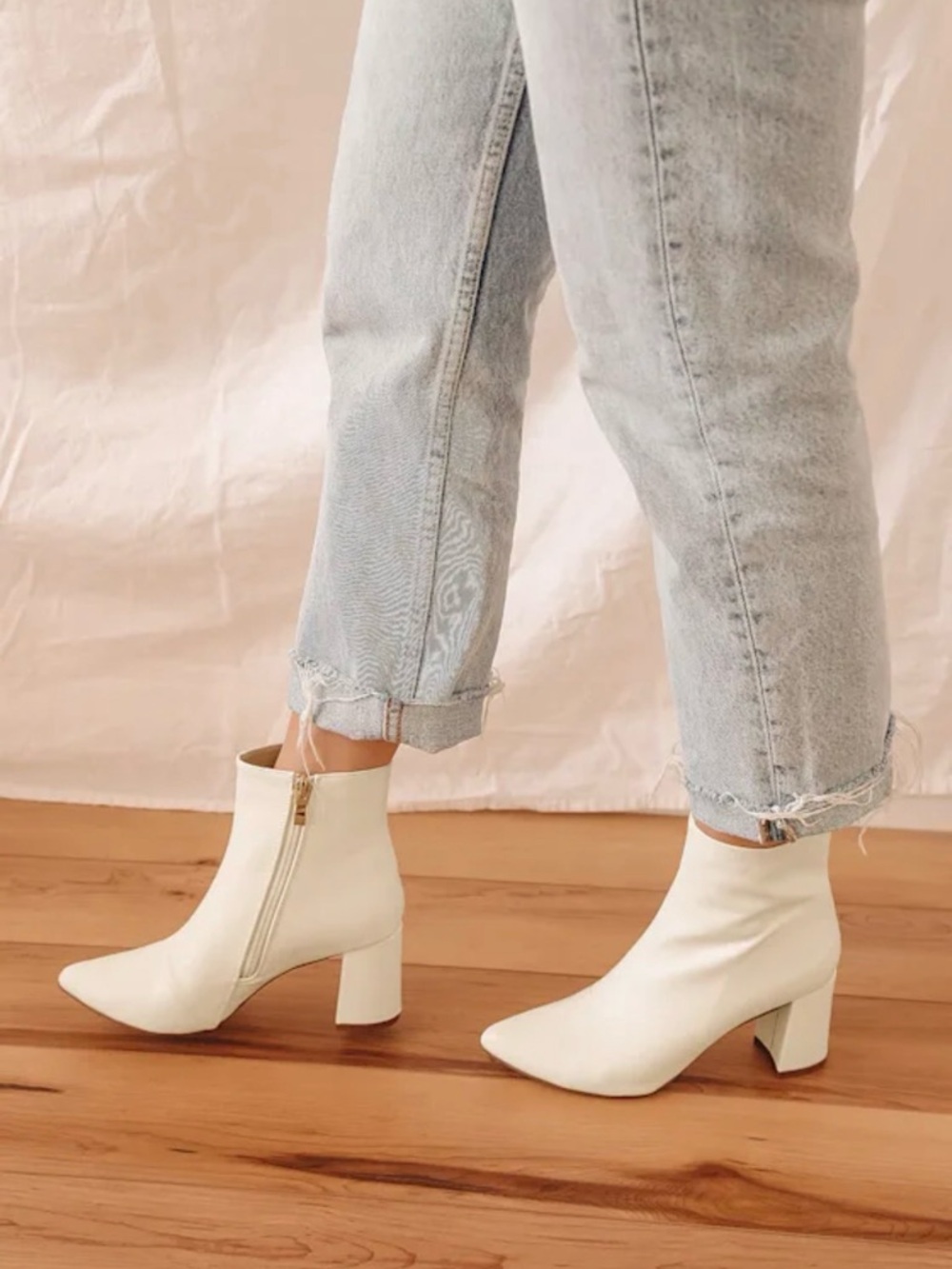 Sarai Off White Pointed-Toe Ankle Booties